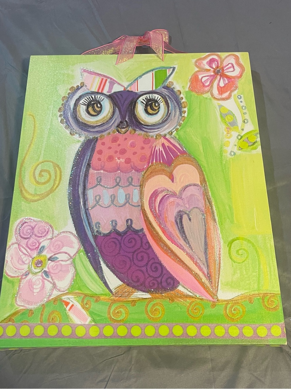 Hobby Lobby Whimsical Owl Canvas - Purple, Pink & Green